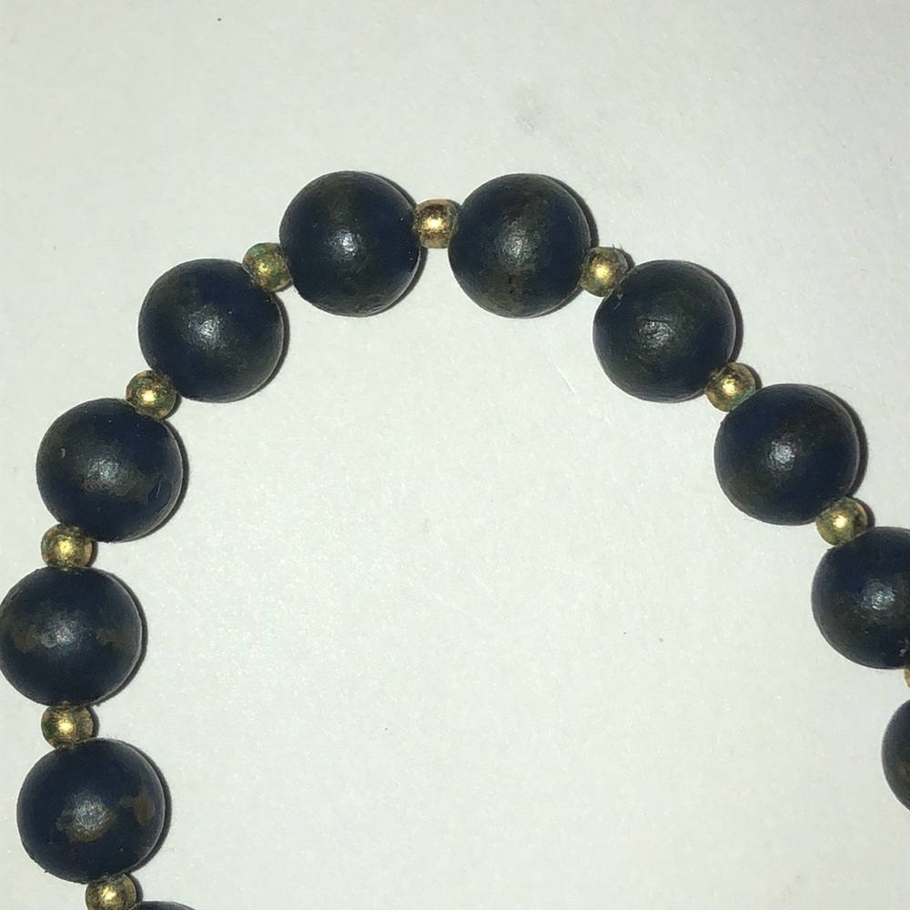 Vintage Navy Beaded Boho Necklace with Gold Tone Accents - Picture 3 of 6